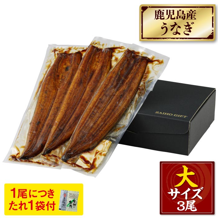 鹿児島産大うなぎ蒲焼[養殖]3尾【化粧箱入】