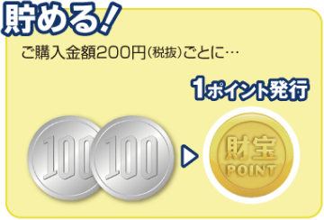 購入金額200円ごとに1ポイント貯まります